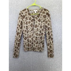LOFT Ann Taylor Women's Cardigan Sweater Animal Print Medium 100% Merino wool